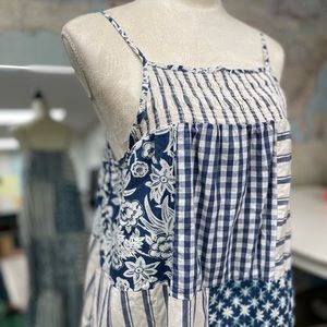 Universal Thread Blue Cotton Patchwork Maxi Dress with POCKETS Sz Small S